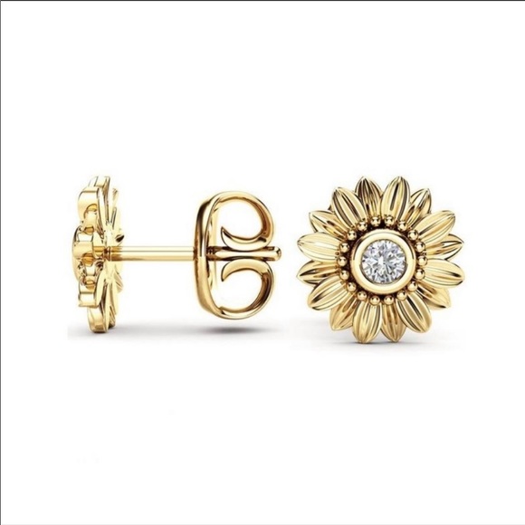 18K YELLOW GOLD DIAMOND SUNFLOWER STUD EARRINGS - Picture 2 of 3